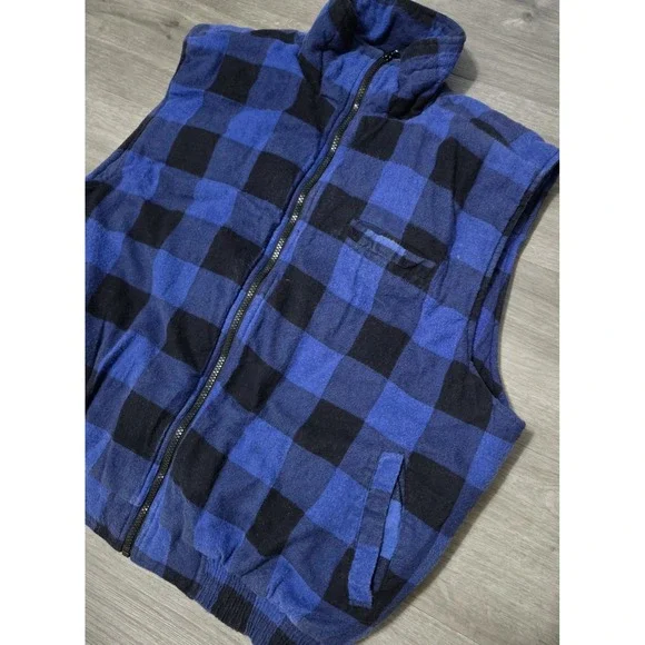 VTG Ozark Trail Flannel Padded Vest Men's XL Blue Buffalo Plaid Full Zip Pockets - Picture 3 of 10